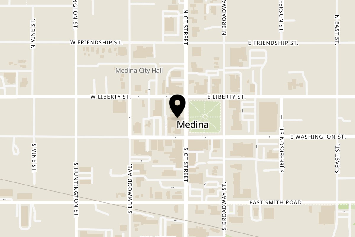 Map showing the location of House of Hunan on 18 Public Square in Medina